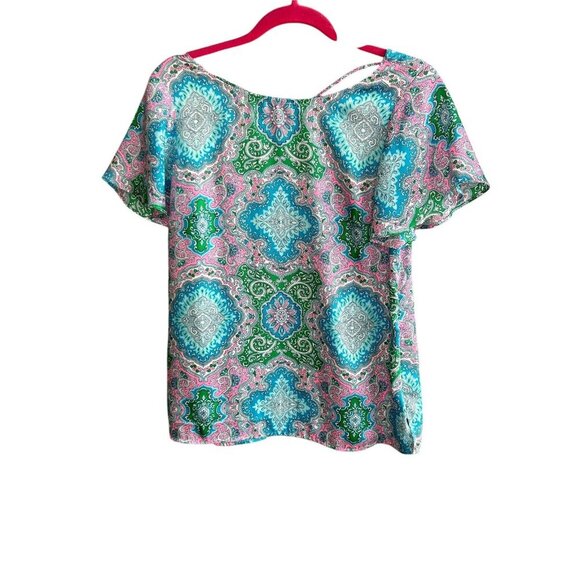 Talbots Colorful Paisley Bell Sleeve V Neck Back Top Size XS - Picture 2 of 10